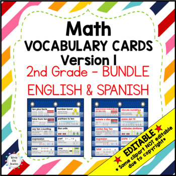 Preview of Engage NY 2nd Grade Math Vocabulary Cards – English & Spanish BUNDLE - EDITABLE