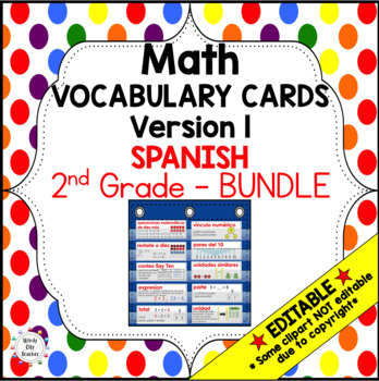 Preview of Engage NY 2nd Grade SPANISH Math Vocabulary Word Wall – BUNDLE - EDITABLE