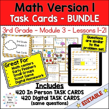 Preview of Engage NY 3rd Grade Math Version 1 Task Cards Module 3 BUNDLE - Print & Digital