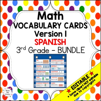 Preview of Engage NY 3rd Grade Math Vocabulary Cards – Bundle – SPANISH - EDITABLE