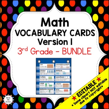 Preview of Engage NY 3rd Grade Math Vocabulary Word Wall – BUNDLE - EDITABLE