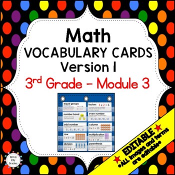 Preview of Engage NY 3rd Grade Math Vocabulary Word Wall – Module 3 - EDITABLE