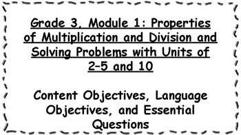 Preview of Engage NY 3rd Grade, Module 1 Content & Language Objectives, Essential Questions