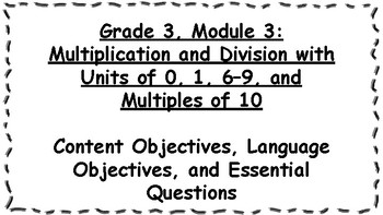 Preview of Engage NY 3rd Grade, Module 3 Content & Language Objectives, Essential Questions