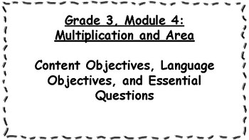 Preview of Engage NY 3rd Grade, Module 4 Content & Language Objectives, Essential Questions