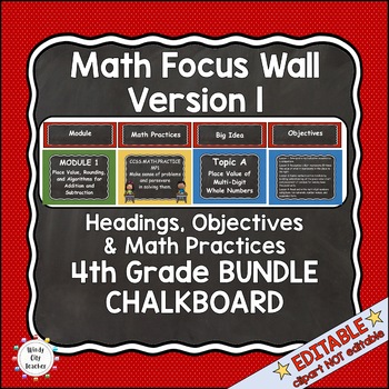 Preview of Engage NY 4th Grade Math Focus Wall Headings - Chalkboard - BUNDLE - EDITABLE