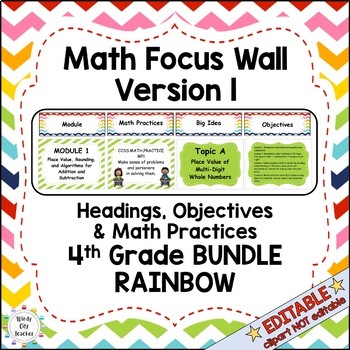 Preview of Engage NY 4th Grade Math Focus Wall Headings Rainbow - BUNDLE - EDITABLE