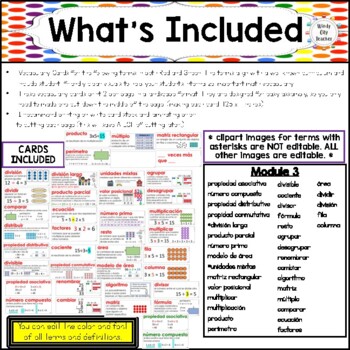 Engage NY 4th Grade SPANISH Math Vocabulary Word Wall – Module 3 - EDITABLE