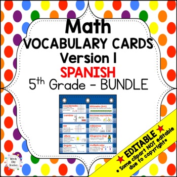Preview of Engage NY 5th Grade Math Vocabulary Cards – Bundle - SPANISH - EDITABLE