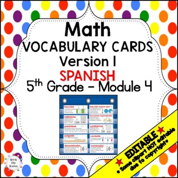 Preview of Engage NY 5th Grade SPANISH Math Vocabulary Word Wall – Module 4 - EDITABLE