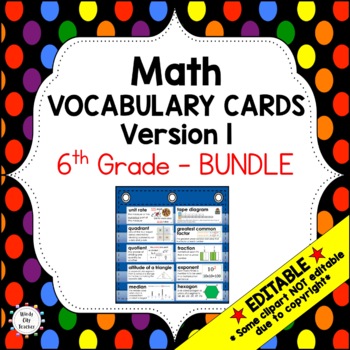 Preview of Engage NY 6th Grade Math Vocabulary Word Wall – BUNDLE - EDITABLE