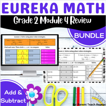 Preview of Engage NY {Eureka} Math Grade 2 Module 4 Digital and PDF Review BUNDLE and Test