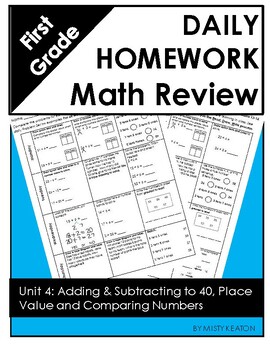 Preview of Grade 1 Unit 4 Weekly Homework or Review: Add & Subtract to 40 with Place Value
