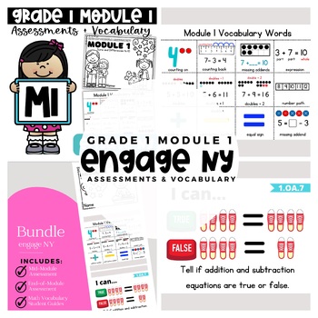 Preview of Engage NY Math Grade 1 Module 1 Math Assessments &  Vocabulary
