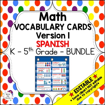 Preview of Engage NY K, 1st, 2nd, 3rd, 4th, 5th Grade Math Vocabulary Bundle - Spanish