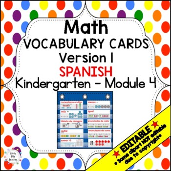 Preview of Engage NY Kindergarten SPANISH Math Vocabulary Word Wall – Module 4 - EDITABLE