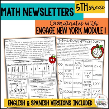 Preview of Engage NY Math Newsletters & Games 5th Grade Module 1