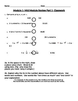 Preview of Engage Ny Grade 5 Math Module 1 Mid Module Assessment Review With Answer Keys