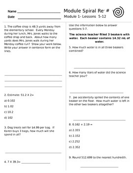 Engage Ny Grade 5 Math Module 1 Spiral Review Sheets All Lessons