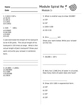 Preview of Engage Ny Grade 5 Math Module 1 Spiral Review Sheets Complete Set