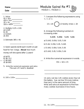 Preview of Engage Ny Grade 5 Math Module 2 Spiral Review Sheets Complete Set