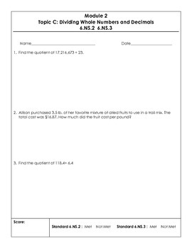 Preview of Eureka 6th grade Module 2 Topic Quizzes