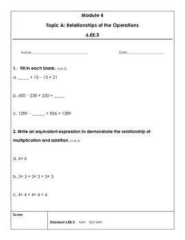 Preview of Eureka Math  6th grade Module 4 Topic Quizzes