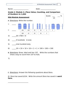 Preview of EngageNY Grade 2 Module 3 Mid Module Assessment