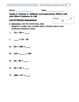 Preview of EngageNY Grade 2 Module 4 End of Module Assessment