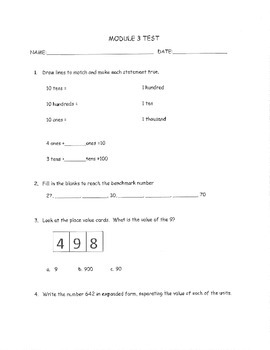 Preview of EngageNY/Eureka Math Grade 2 Module 3 Test