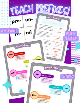 Preview of 2nd Grade Reading Worksheets Set: Prefixes, Flash Cards, and Posters