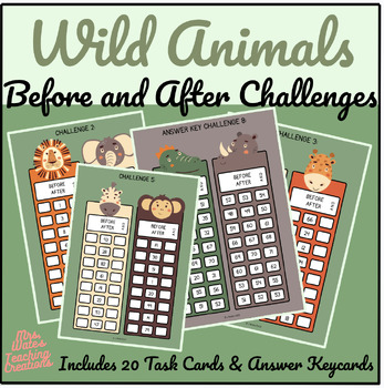 Preview of Before & After Printable Math Task Cards and Number Sequencing Activities
