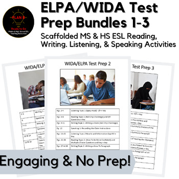 Preview of Engaging & Easy To Use Middle & High School ESL ELPA/WIDA Test Prep Bundle of 3