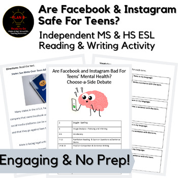 Preview of Engaging Facebook & Instagram Debate No Prep Activity Middle & High School ESL
