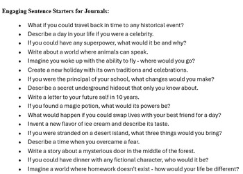 Preview of Engaging Journal Prompt Sentence Starters (Great for K-8)