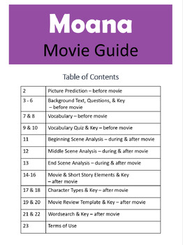 Preview of Engaging No Prep Middle & High School ESL Moana Movie Guide & Activity Pack