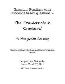 Preview of Engaging Readings with Evidence-Based Questions, #9: The Frankenstein Creature