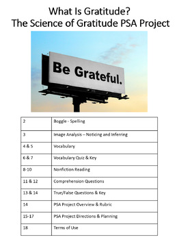 Preview of Engaging Science of Gratitude Reading & Writing Pack Middle & High School ESL