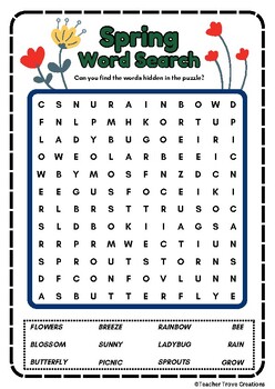 Engaging Spring Word Search Worksheet-Educational Puzzle Game with ...