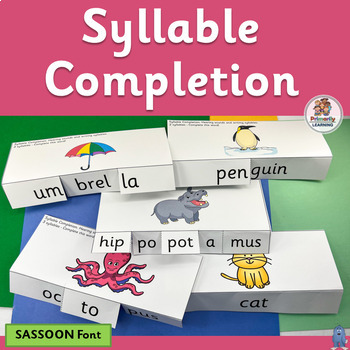 Preview of Engaging Syllable Counting and Syllables Completion Activities - SASSOON Font
