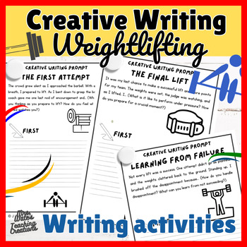 Preview of Engaging Weightlifting Sports Creative Writing Prompts Worksheet Pack