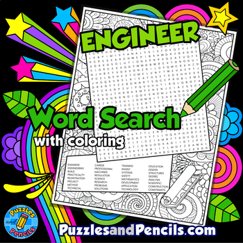 Preview of Engineer Word Search Puzzle Activity Page with Coloring | Careers
