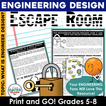 Preview of Engineering Design Process Escape Room | Reading Comprehension | Writing Prompt