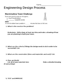 Preview of Engineering Design Process - Marshmallow Tower Challenge