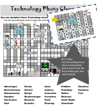 Preview of Engineering Design Process & Technology Crossword - Clues are photos - STEM