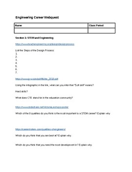 Preview of Engineering & Manufacturing Career Web quest