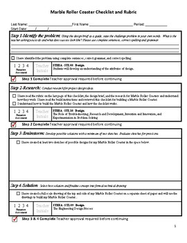 Engineering Process Project Marble Roller Coaster Rubric Checklist