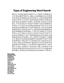 Preview of Engineering Types Word Search