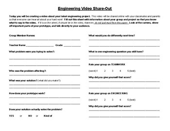 Preview of Engineering Video Share Out Outline