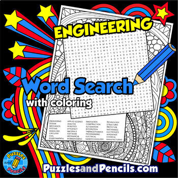 Preview of Engineering Word Search Puzzle Activity Page with Coloring | Applied Science